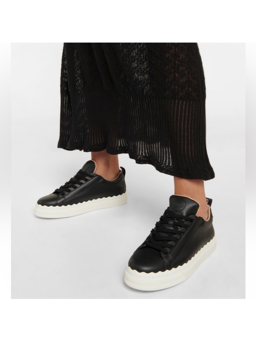 Chloe Leather Sneakers with Cream Scalloped Sole